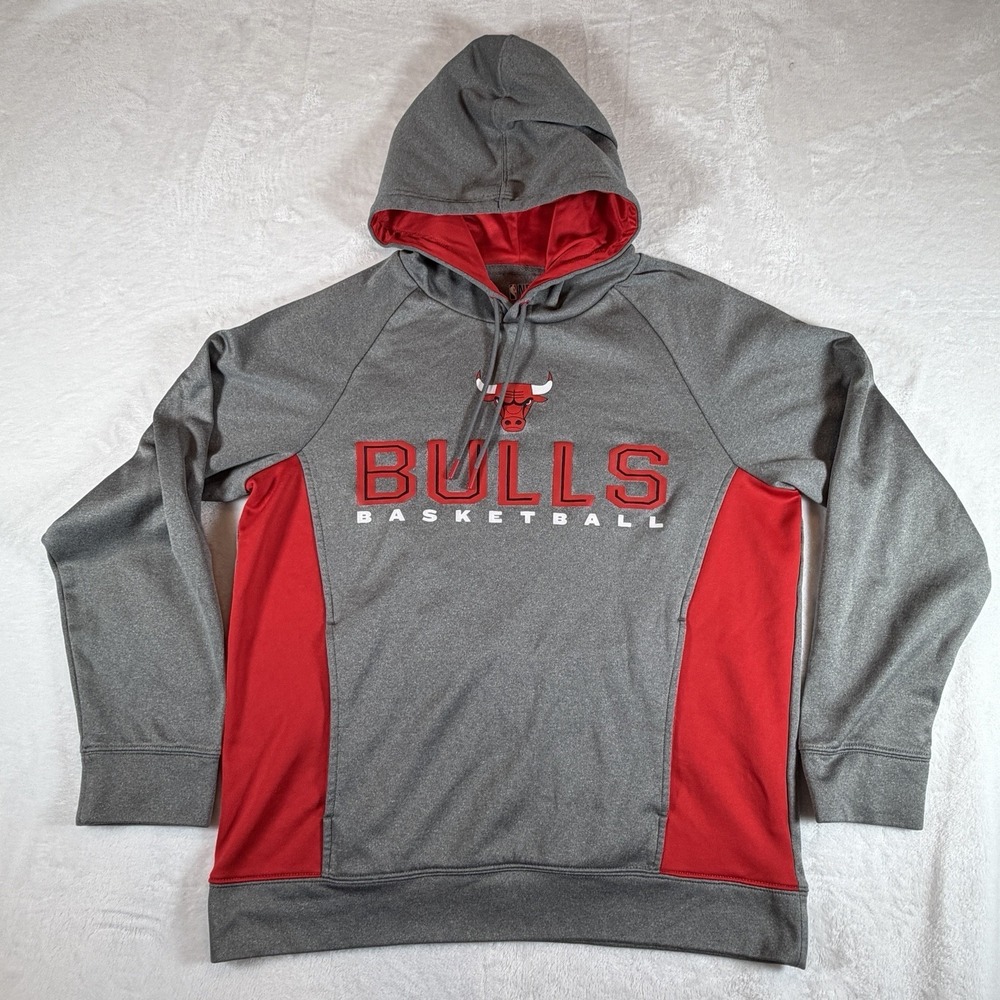 NBA Chicago Bulls Hoodie Men's Sz M Gray Red Basketball Sweatshirt